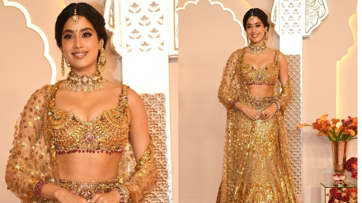 Janhvi Kapoor Shines in Gorgeous Golden Falguni Shane Peacock Lehenga at Anant Ambani Radhika Merchant Wedding News18