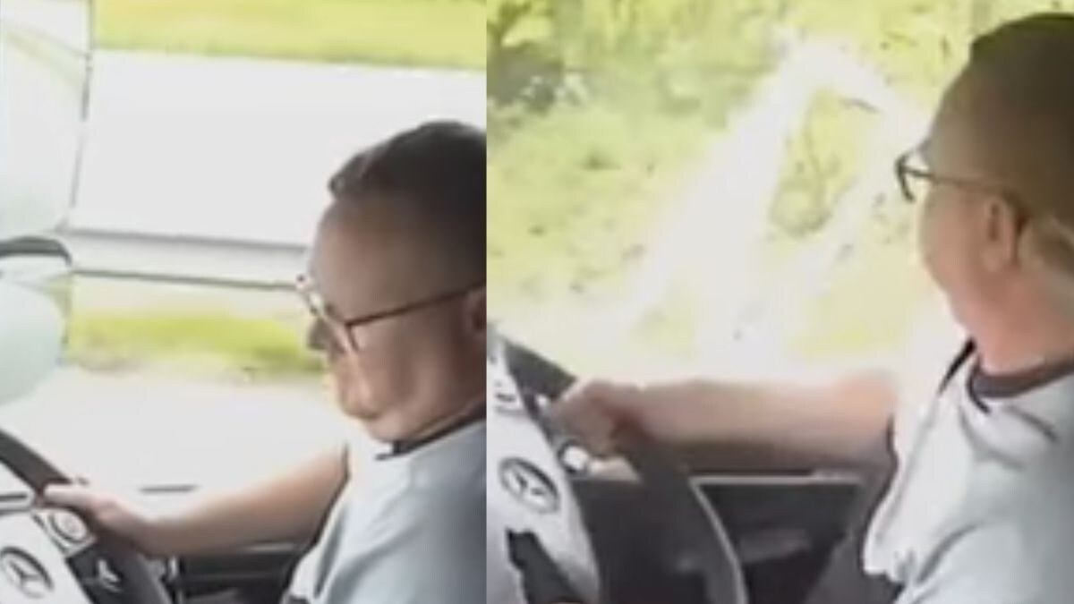 Watch: UK Lorry Driver, Searching For Podcast On Phone, Nearly Hits Family On Roadside