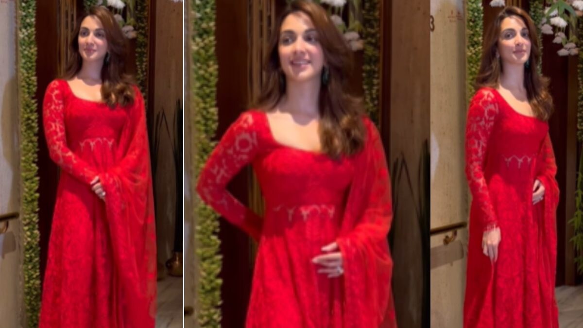 Kiara Advani Radiates Elegance in a Mesmerizing Red Anarkali Suit at Ganesh Chaturthi Celebration