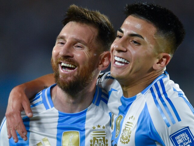 Lionel Messi celebrates after scoring goal in FIFA World Cup 2026 qualifier match against Bolivia. (Picture Credit: AP)
