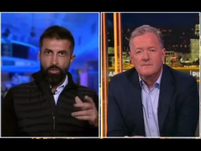 Mosab Hassan Yousef (left) during a television debate with journalist Piers Morgan. (X/@VividProwess)