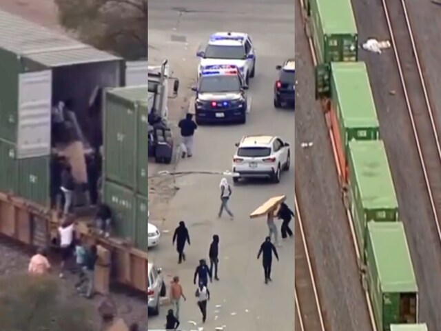 The looting and raiding of the freight trains went on for several hours. (Screengrab)