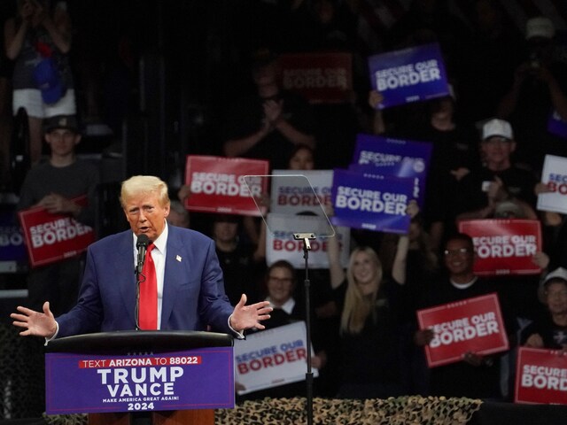 Republican presidential nominee and former U.S. President Donald Trump speaks during a campaign rally in Prescott Valley, Arizona, U.S., October 13, 2024. (Reuters)