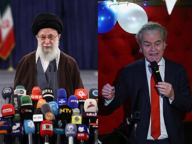 ran's Supreme Leader Ayatollah Ali Khamenei votes during parliamentary elections in Tehran, March 1, 2024. Dutch far-right politician Geert Wilders reacts to early results in the Dutch parliamentary elections in The Hague, November 22, 2023. (Reuters)