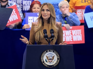 Jennifer Lopez speaks at a campaign rally for Democratic presidential nominee Kamala Harris. (Reuters)