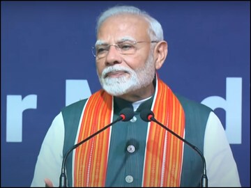 PM Modi addressing the Indian diaspora in Nigeria during the first part of his three-nation visit.