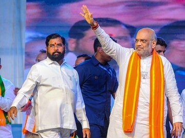 Union Home Minister Amit Shah with Eknath Shinde. (PTI photo)