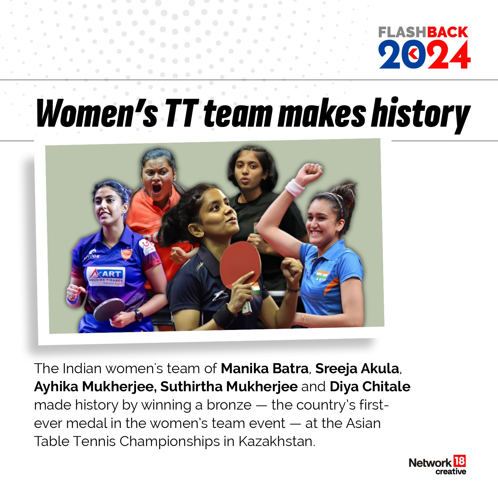 The Indian women's table tennis team picked up their maiden bronze at the Asian Table Tennis Championships. (News18) The Indian women's table tennis team picked up their maiden bronze at the Asian Table Tennis Championships. (News18)