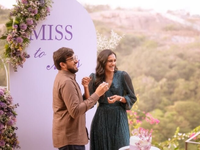 PV Sindhu will marry Venkata Datta Sai on December 22. PV Sindhu Stuns In A Demure Blue Maxi Dress For Her Romantic Engagement With Venkata Datta Sai