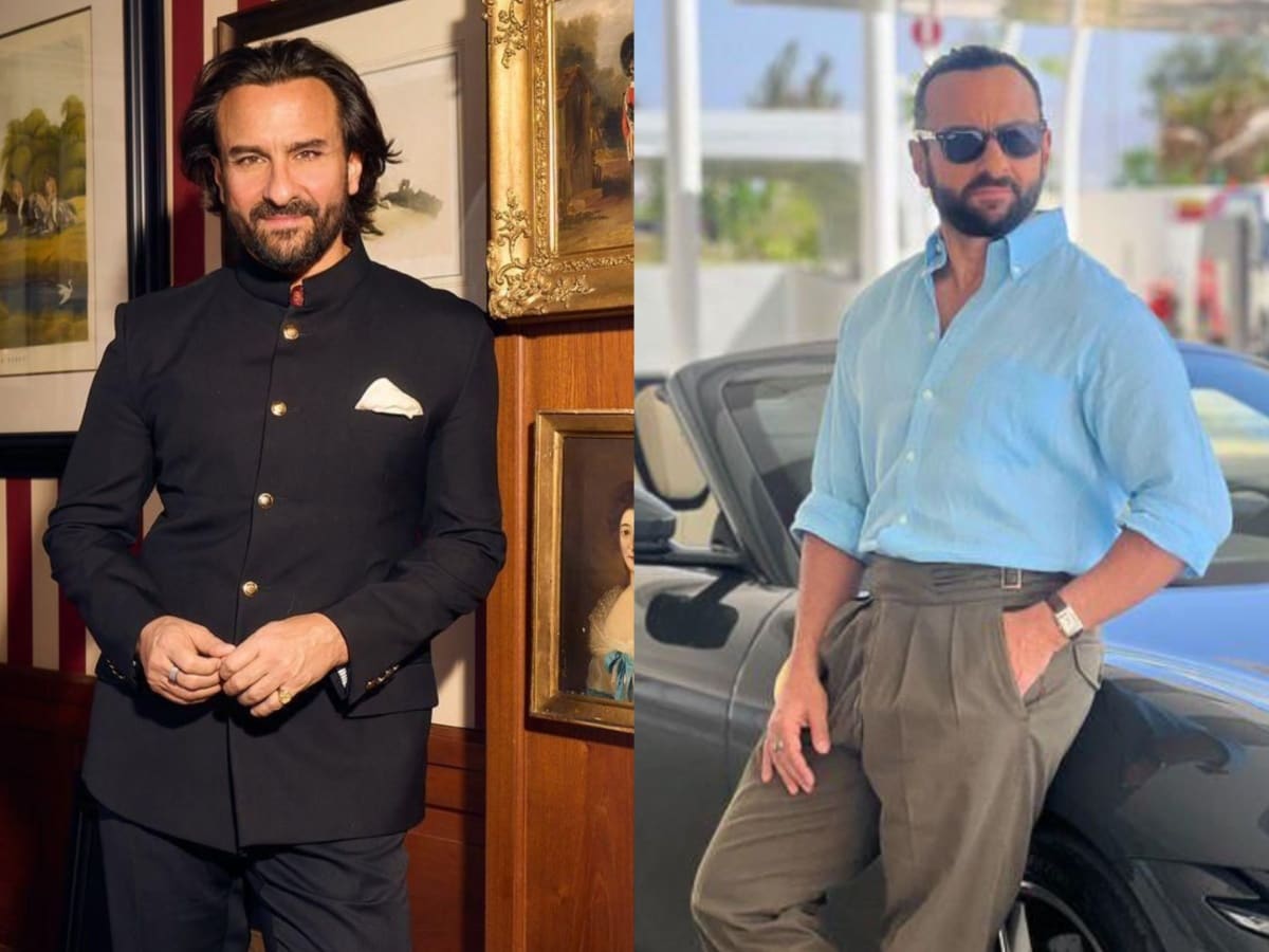 saif ali khan formal dress Catherine Button Linen Dress-Ivory and Green Satin Stripe