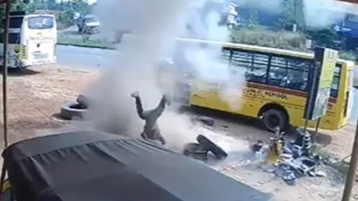 On Cam: Mechanic Tossed Into Air After Tyre Under Repair Bursts In Karnataka’s Udupi