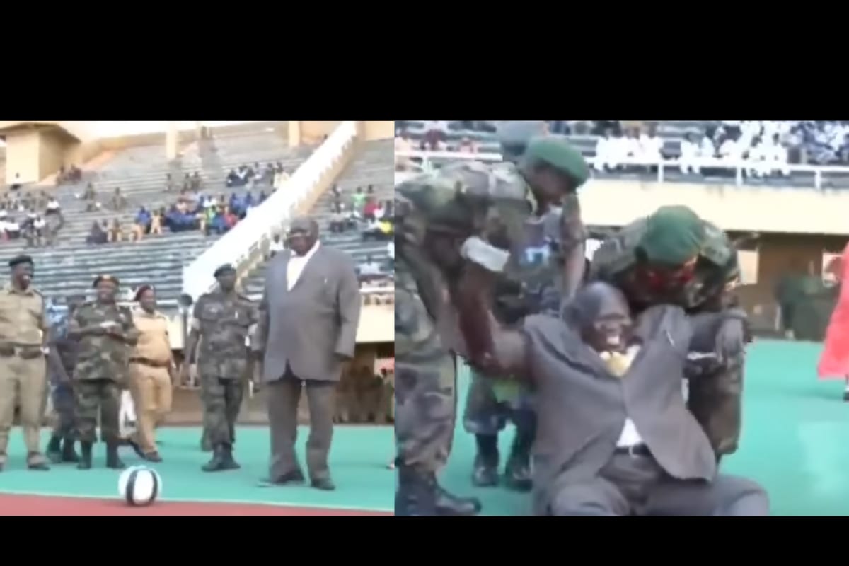 Old Video Of Uganda Deputy PM Falling After Kicking Football Goes Viral | Watch