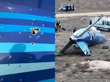 Shrapnel marks on the rear fuselage of the Azerbaijan Airlines aircraft, which crashed near the city of Aktau | Image/X