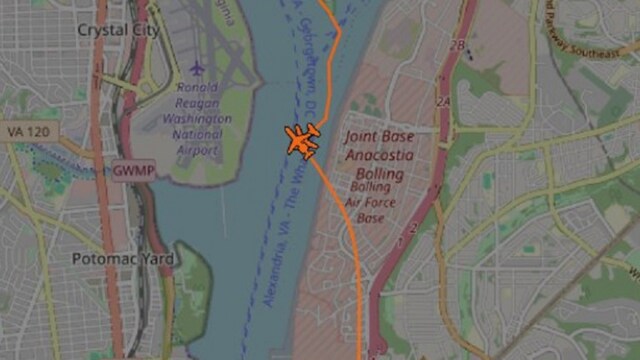 An imagery of a flight tracker that shows the moment when a US military Black Hawk helicopter collided with an American jet.