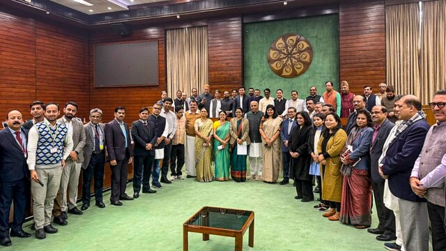 Members of the Joint Parliamentary Committee after a meeting on the Waqf Amendment Bill in New Delhi. (PTI photo)