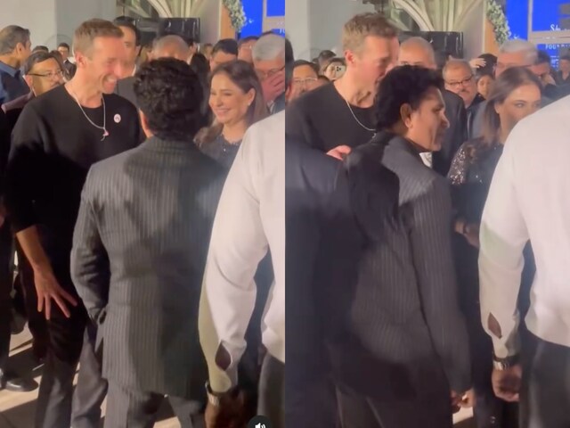 Coldplay's Chris Martin chats with Sachin Tendulkar and his wife Anjali.