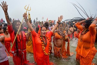 The female Naga Sadhvis challenge gender stereotypes by undertaking roles traditionally dominated by men, such as participating in religious debates, leading processions during Kumbh Melas, and performing rituals. (PTI Photo) Kumbh Mela 2025, Naga Sadhus, Naga Sadhvis