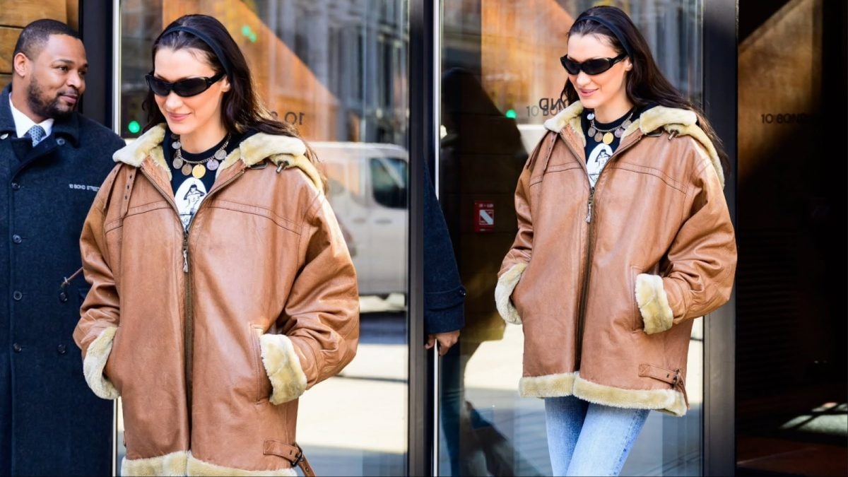 Bella Hadid Steps Out In Skinny Jeans, Oversized Fur-Trimmed Jacket; Blends Bohemian Charm With Retro