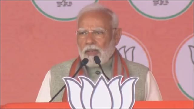  PM Modi addressing a public meeting in Kartar Nagar. (ANI()