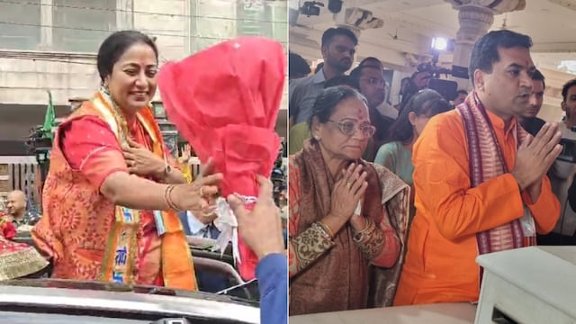  Rekha Gupta outside her residence and Parvesh Verma at Hanuman Mandir.