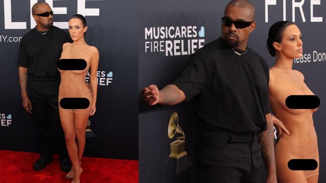 Bianca Censori with Ye at 2025 Grammys (Photo: AFP).