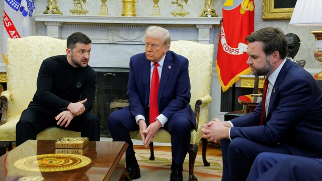 US President Donald Trump, Ukrainian President Volodymyr Zelenskyy and US Vice-President JD Vance