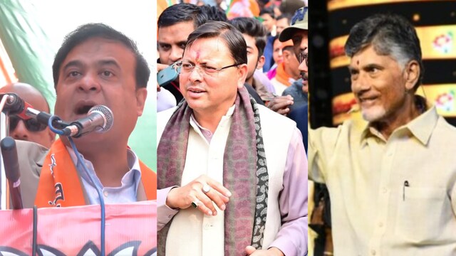 NDA CMs Himanta Sarma, Pushkar Dhami, Chandrababu Naidu (File)