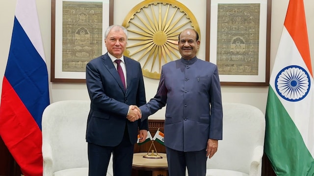 Lok Sabha Speaker Om Birla and his Russian counterpart Vyacheslav Volodin (X)