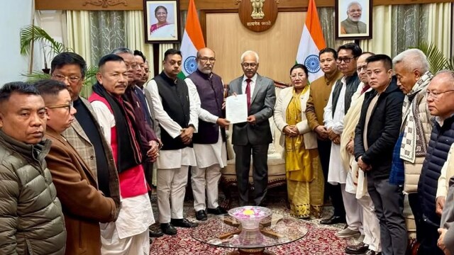 Manipur CM N Biren Singh handed over his resignation to Manipur Governor Ajay Bhalla. (IMAGE: SOURCED)