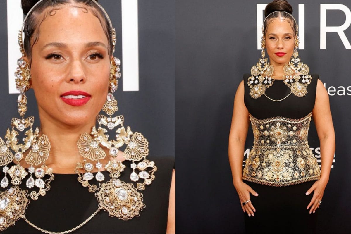 Alicia Keys Looks Like A Royalty In A Black And Gold Dolce And Gabbana Gown At The 67th Grammy Awards