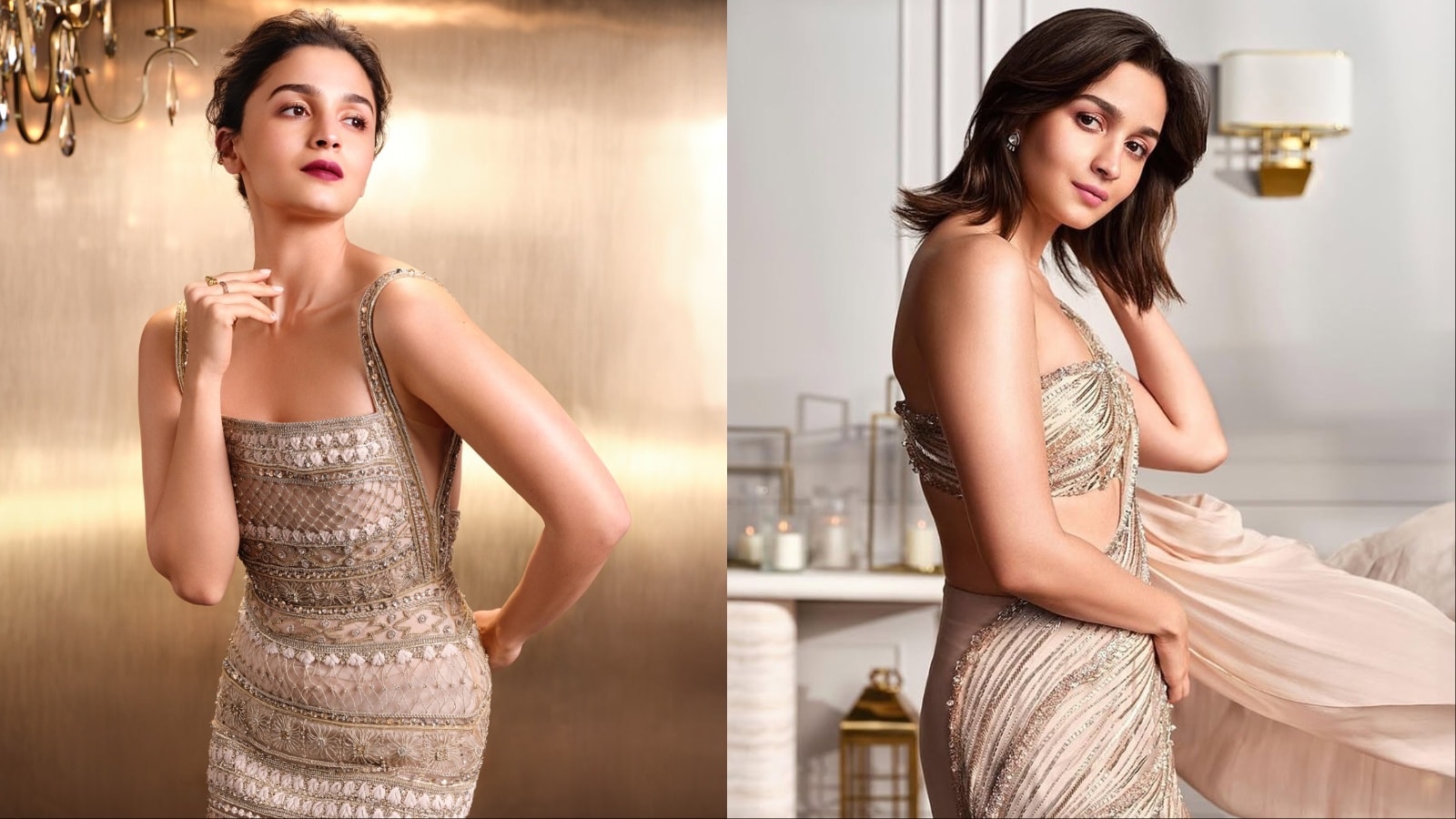 green emerald velvet dress Alia Bhatt in Anushka Khanna