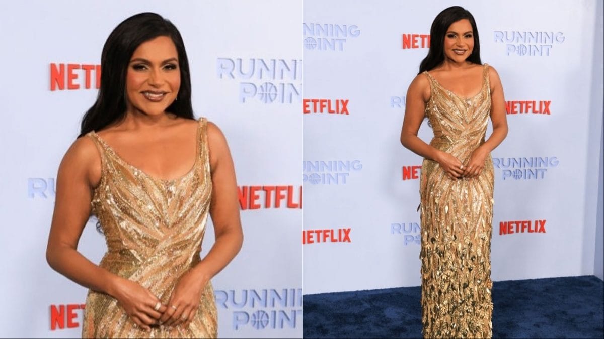 Mindy Kaling Dazzles In A Golden Gown From Designer Rahul Mishra’s Spring 2025 Collection