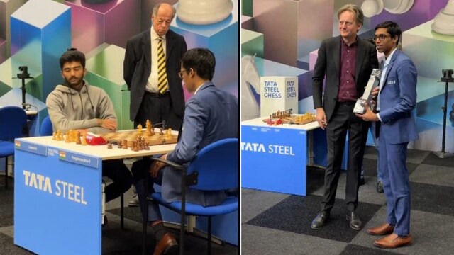R Praggnanandhaa defeated D Gukesh to clinch the Tata Steel Chess title (X)