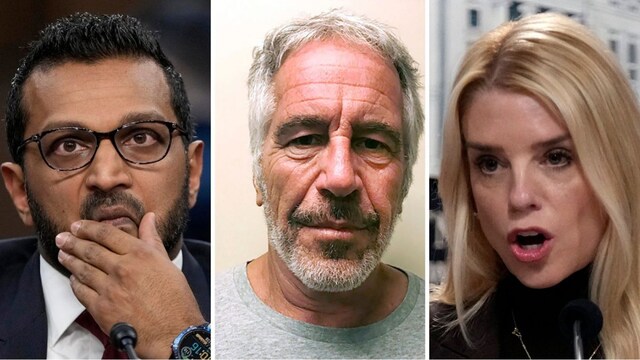 (From left) FBI chief Kash Patel, sex offender Jeffrey Epstein and US Attorney General Pam Bondi. (AP File) 