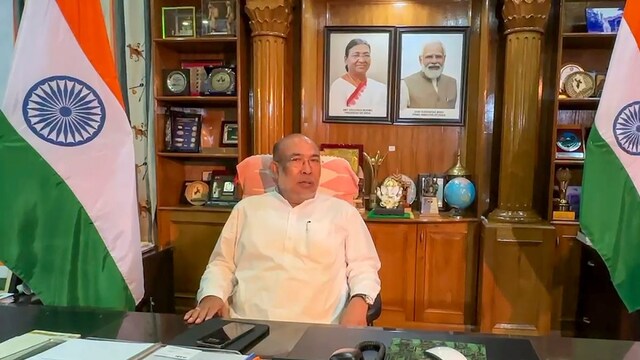  Manipur Chief Minister N. Biren Singh at the CM House  in Imphal, Thursday, Aug 29, 2024. (PTI Photo) (PTI08_30_2024_000014B)