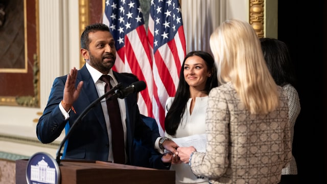 Kash Patel is sworn into office as the ninth Director of the FBI by Attorney General Pam Bondi at The White House. (X/@FBI)