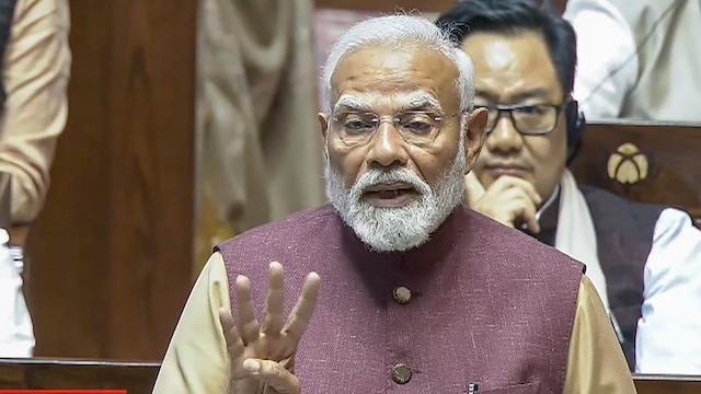 Prime Minister Narendra Modi speaks in the Rajya Sabha during the Budget session of Parliament. (PTI photo)