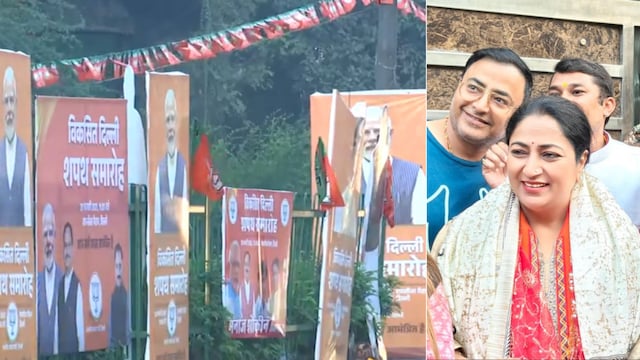  Morning visuals from outside Ramlila Maidan and outside Rekha Gupta's residence where she met her supporters.