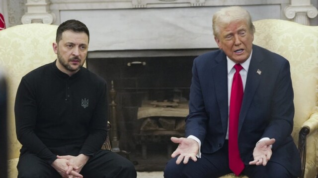 US President Donald Trump meets with Ukrainian President Volodymyr Zelenskiy at the White House in Washington, February 28, 2025. (AP)