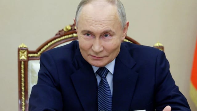  Russian President Vladimir Putin is seen during a press briefing. 