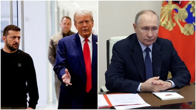 Volodymyr Zelenskyy with Donald Trump (L)/Russian President Vladimir Putin (R) (Photos: Reuters)