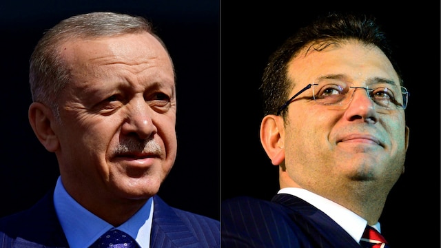 Turkey's President Tayyip Erdogan and Istanbul Mayor Ekrem Imamoglu (AFP)