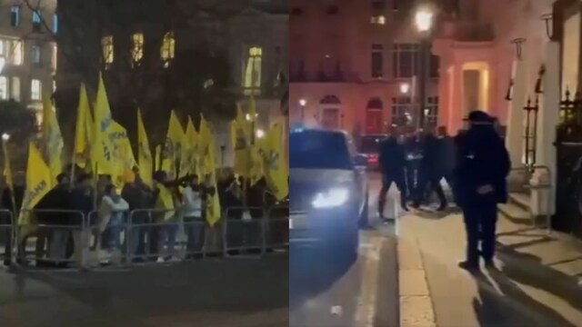 Khalistani extremists hold protests in London. (Screengrab/ANI)