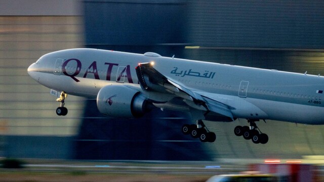 A Qatar airways plane lands at the airport in Frankfurt, Germany. (AP File Photo)