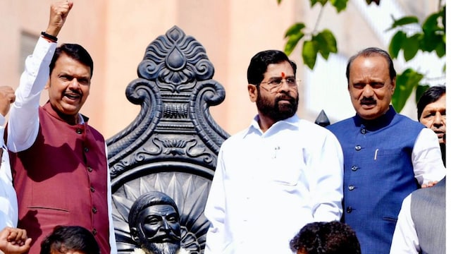 (From left) Devendra Fadnavis, Eknath Shinde and Ajit Pawar.   (PTI/CMO)