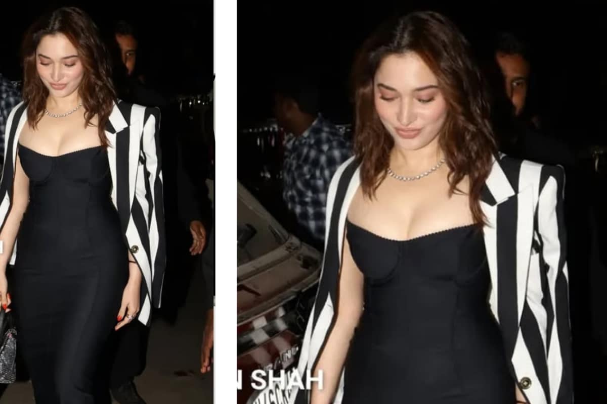 Tamannaah Bhatia Serves "Mob Wife Chic" with a Monochrome Twist At Rasha Thadani's Birthday Party