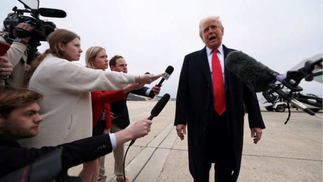 U.S. President Donald Trump speaks to reporters. (Reuters)