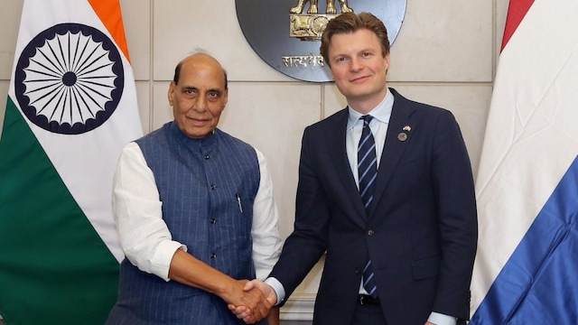 Defence Minister Rajnath Singh met his Dutch counterpart Ruben Berkelmans in New Delhi on Monday. (Image via X)
