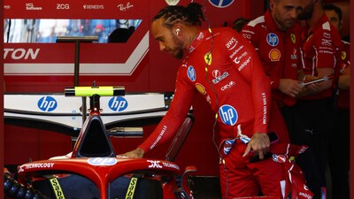 Ferrari's Lewis Hamilton before the practice session in Albert Park Grand Prix Circuit in Melbourne, Australia, on March 14, 2025. (Reuters)