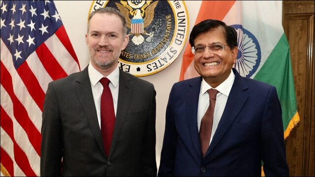 Union Commerce Minister Piyush Goyal with US Trade Representative Jamieson Greer. (Piyush Goyal/X)